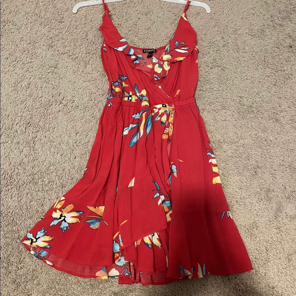 red floral dress